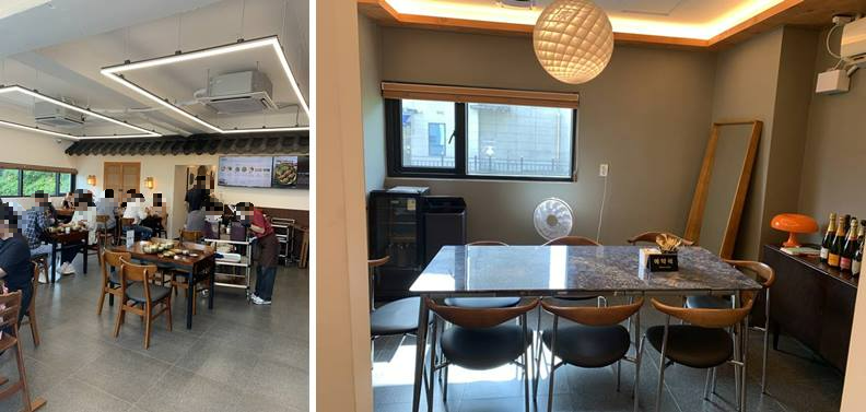 샛별식당 내부 및 예약 자리