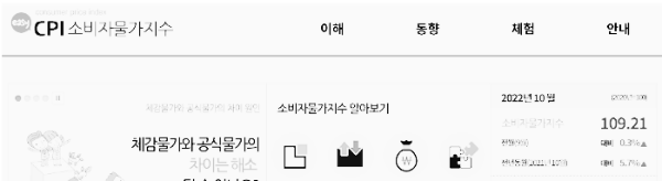 통계청 소비자물가지수 홈페이지