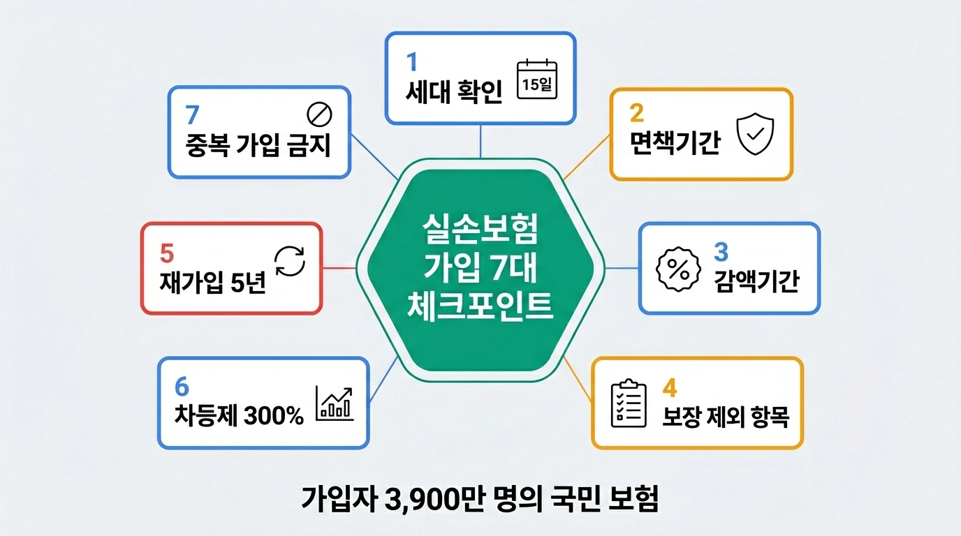 실손보험 가입 전 꼭 알아야 할 보장 범위 자기부담금 비급여 주의사항 7가지 인포그래픽