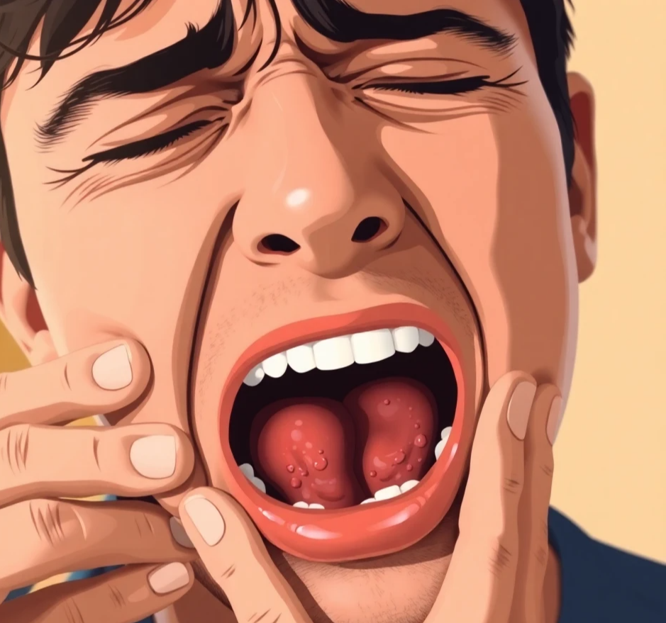 구내혈종을 앓고 있는 남자의 이미지를 표현한 인포그래픽이미지