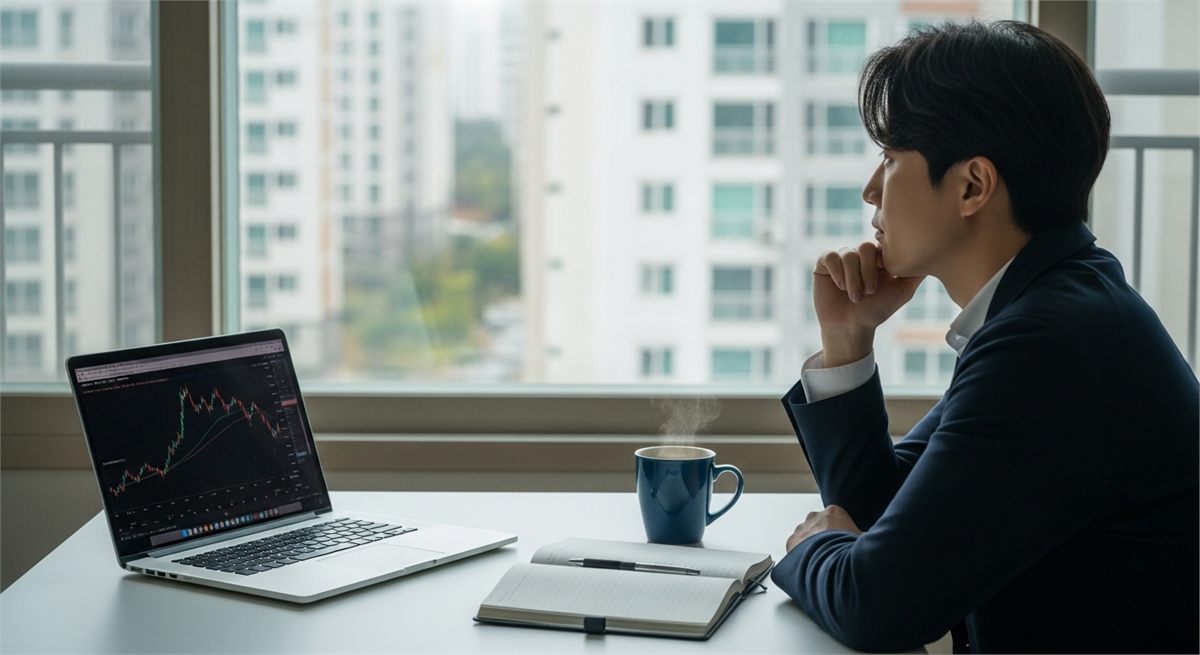 아파트 홈오피스에서 배당 일정을 살피는 투자자 장면 