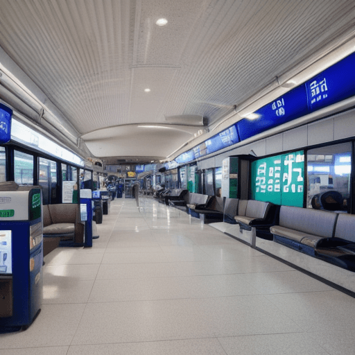 대기석 밴치가 있는 고속터미널 내부 사진