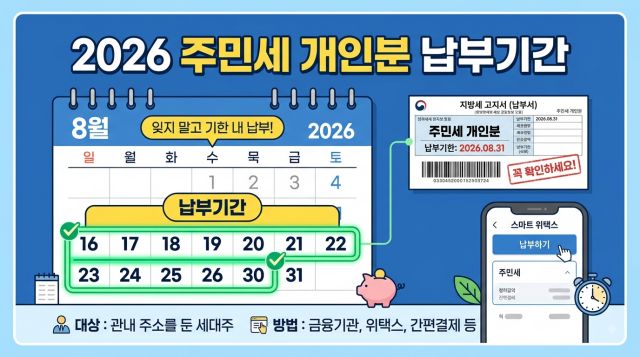 2026 주민세 개인분 납부기간 8월 16일부터 31일까지와 위택스 납부방법