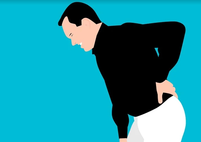 다양한 부위에서 발생하는 좌골신경통 통증 가운데 허리에서 발생하는 통증을 표현한 이미지입니다.