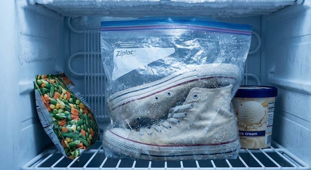 신발을 냉동실에 넣은 사진