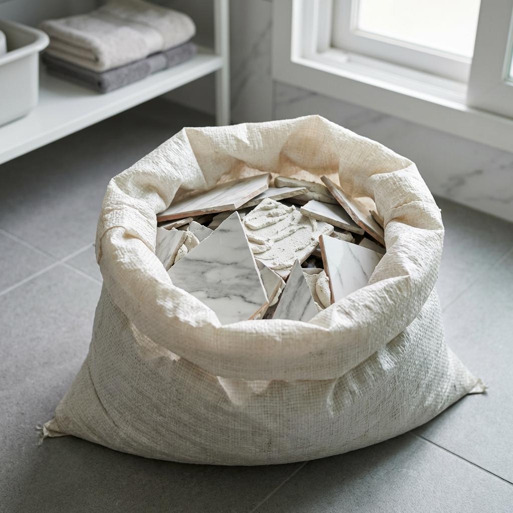 셀프 시공 후 남은 타일 조각과 폐본드 처리 방법(폐기물 스티커)