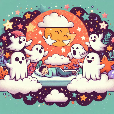 유령들과 함께하는 아침, 밝은 햇살 속의 장면.