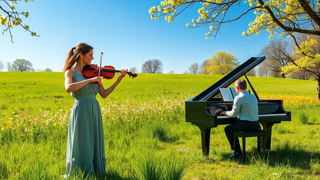 **[베토벤 바이올린 소나타 5번 봄의 따뜻한 분위기를 표현한 일러스트]**