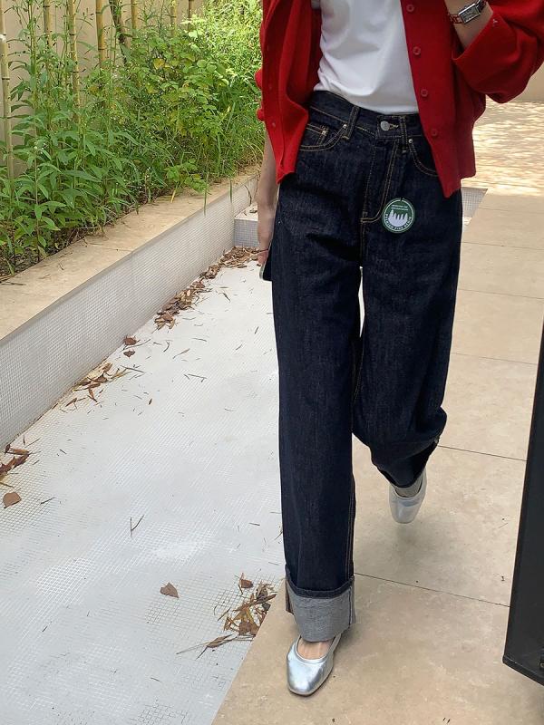 리벌스 롤업 논페이드 와이드 생지 데님 팬츠