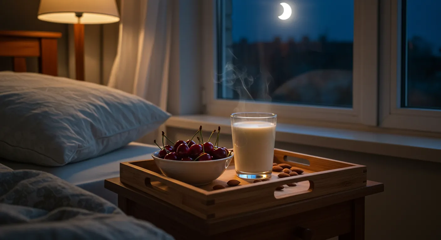 심심의 안전을주는 체리와 따뜻한 우유 이미지