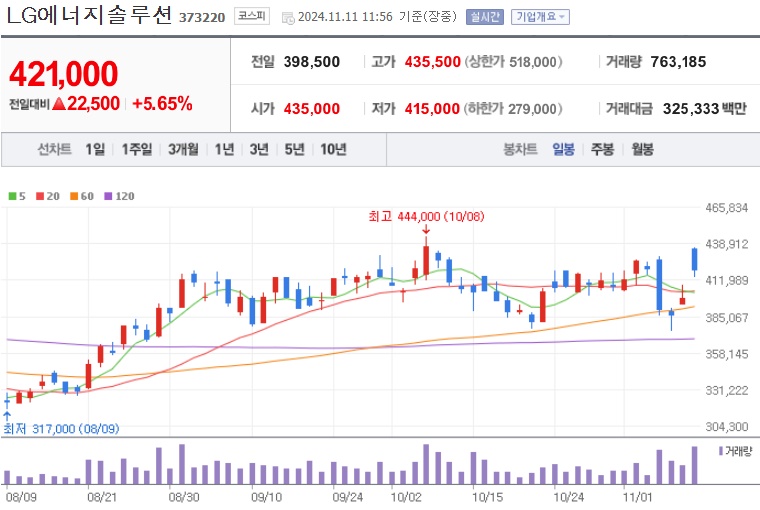 LG에너지솔루션 주가 (1111)