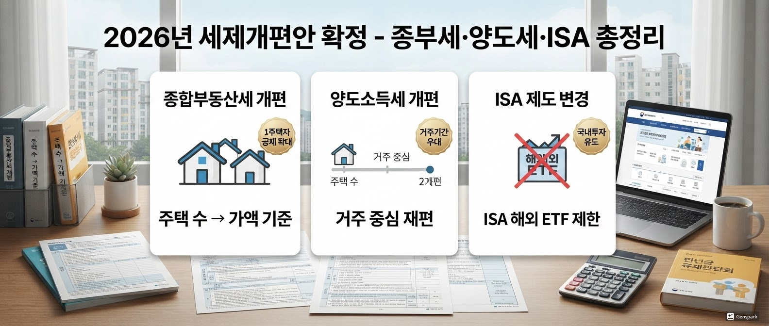 2026년 세제개편안 확정 &mdash; 종부세&middot;양도세&middot;ISA 한 번에 총정리