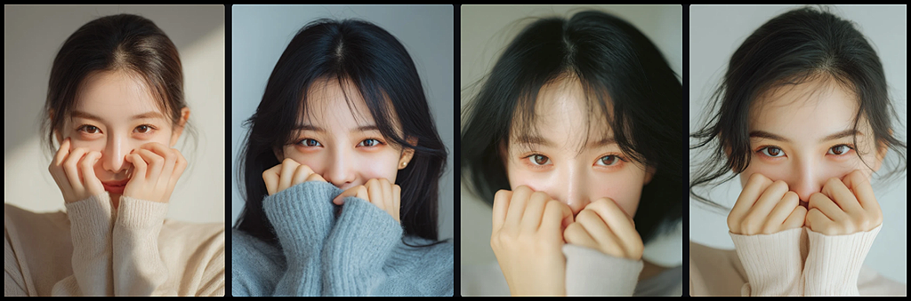 수줍은 상황과 내면의 심리를 문장형으로 묘사하여 설렘과 따뜻함이 느껴지는 인물의 표정_Midjourney