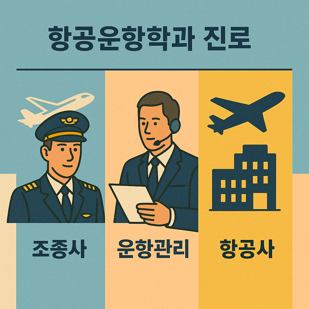 항공운항학과 진로: 조종사, 운항관리, 항공사 일러스트