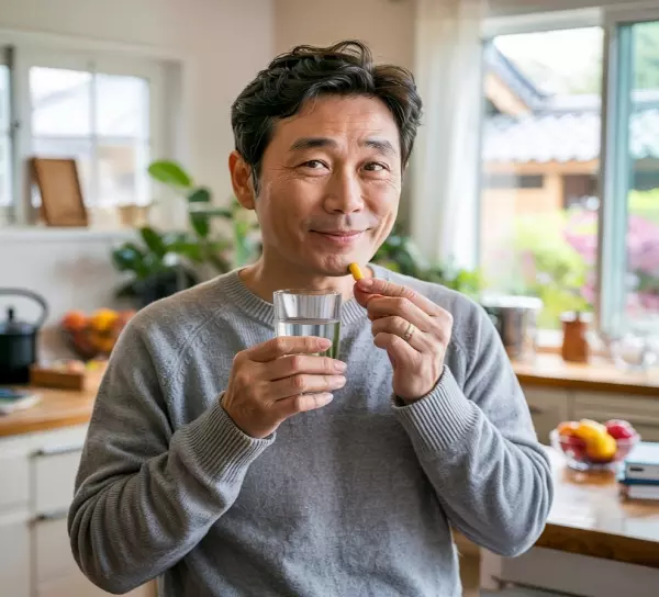 영양제를 먹고 있는 50대 남성