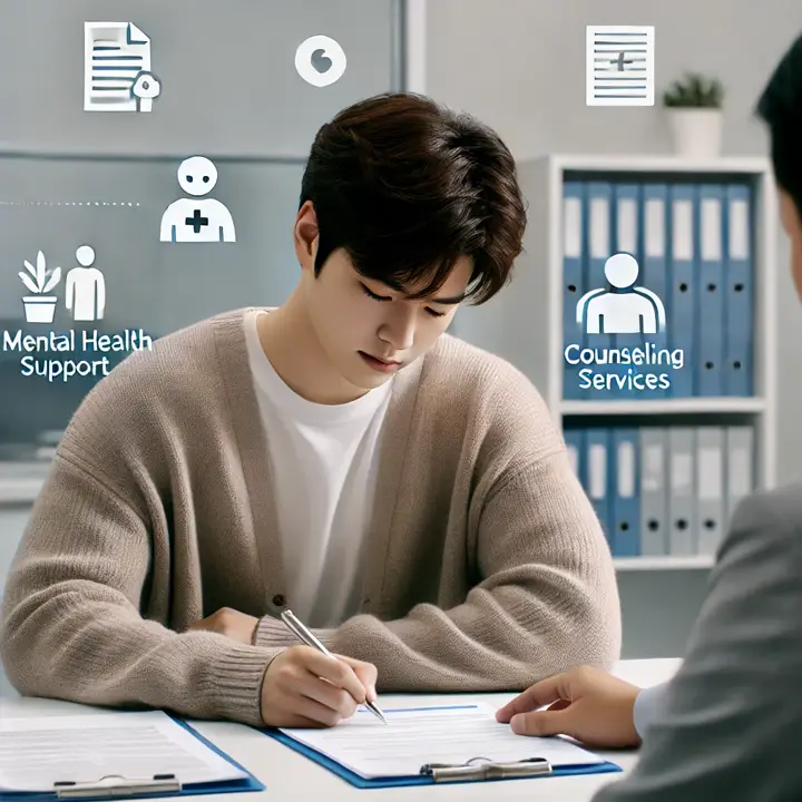 상담을 받고 있는 젊은 청년