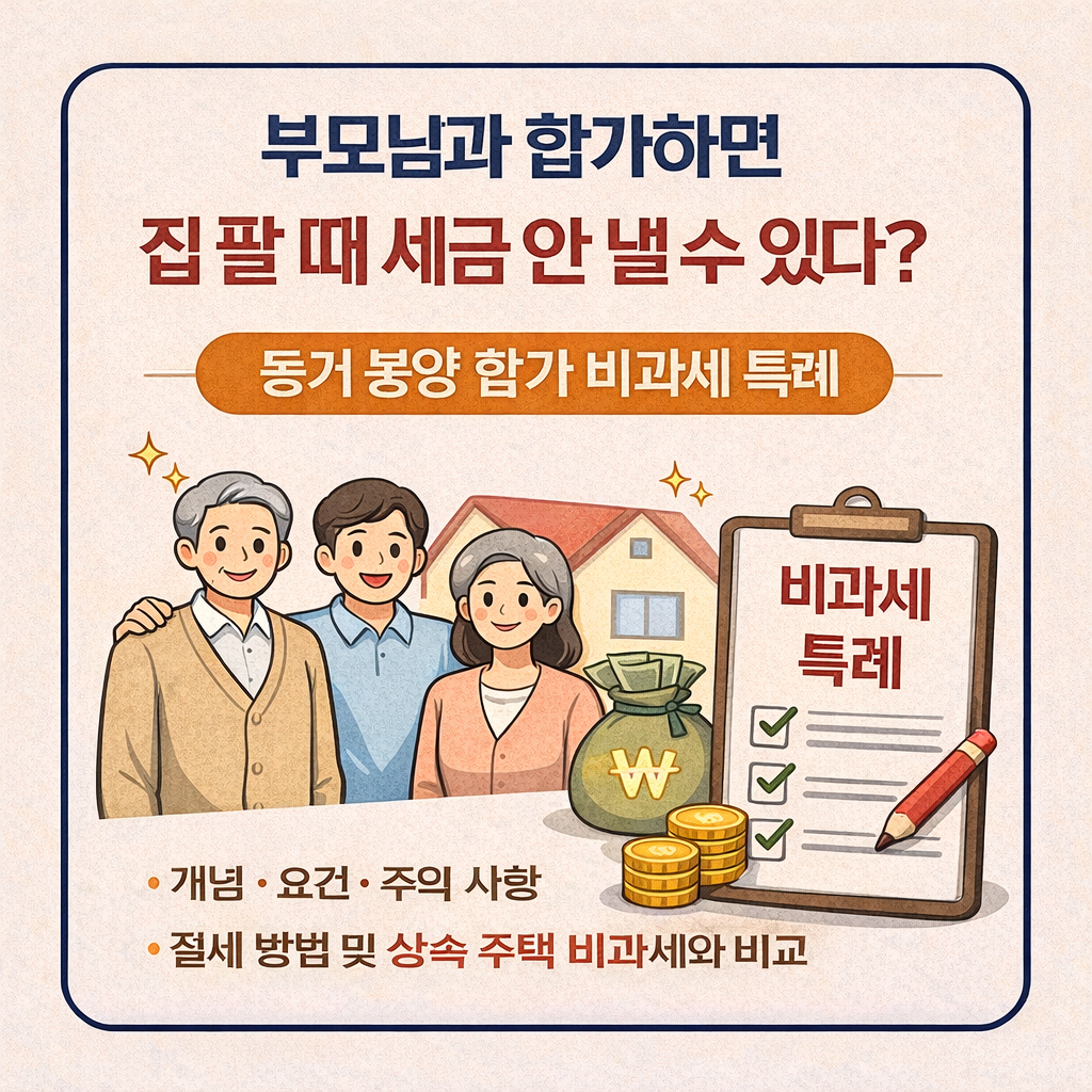 동거 봉양 합가 비과세 특례 개념, 요건, 주의 사항, 절세 방법 및 상속 주택 비과세와 비교