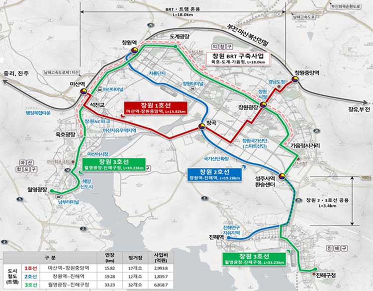 창원도시철도(트램)계획 및 노선도