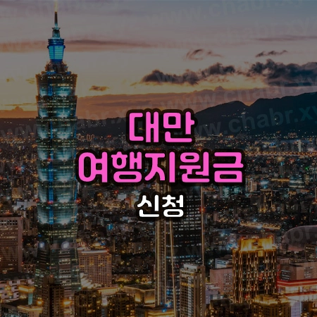 대만101빌딩 야경 사진위에 대만 여행지원금 신청이라고 써있음