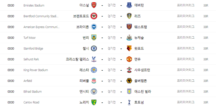 프리미어리그-최종전-경기-일정