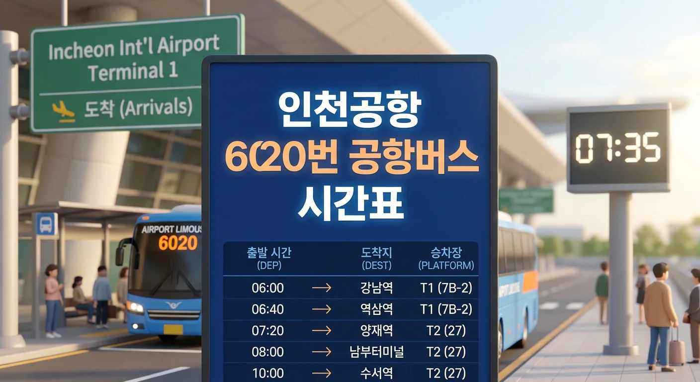 인천공항 6020번 공항버스 시간표와 요금 (반포·고속터미널·강남역 방면)