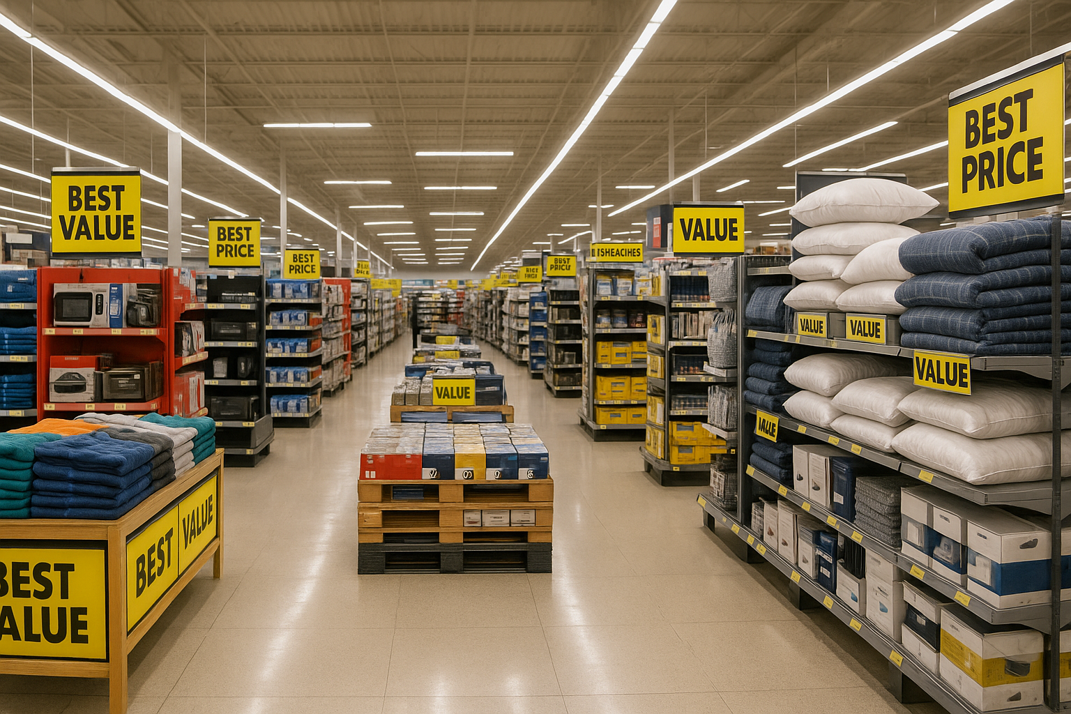 가성비 높은 제품들이 진열된 대형 쇼핑몰