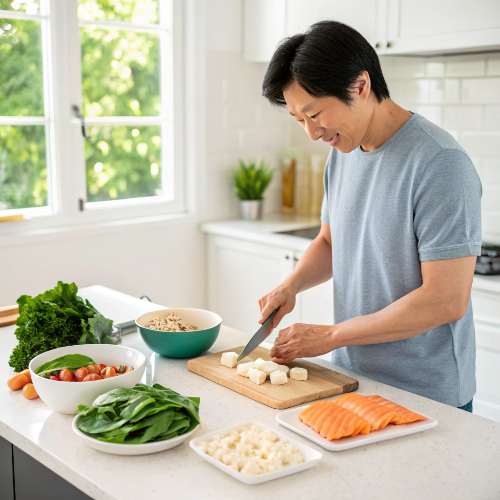 콜레스테롤에 좋은 음식을 요리하는 모습의 이미지