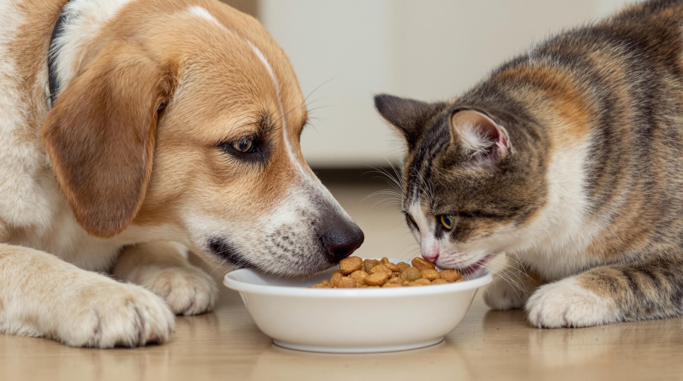 사료를 먹는 개와 고양이
