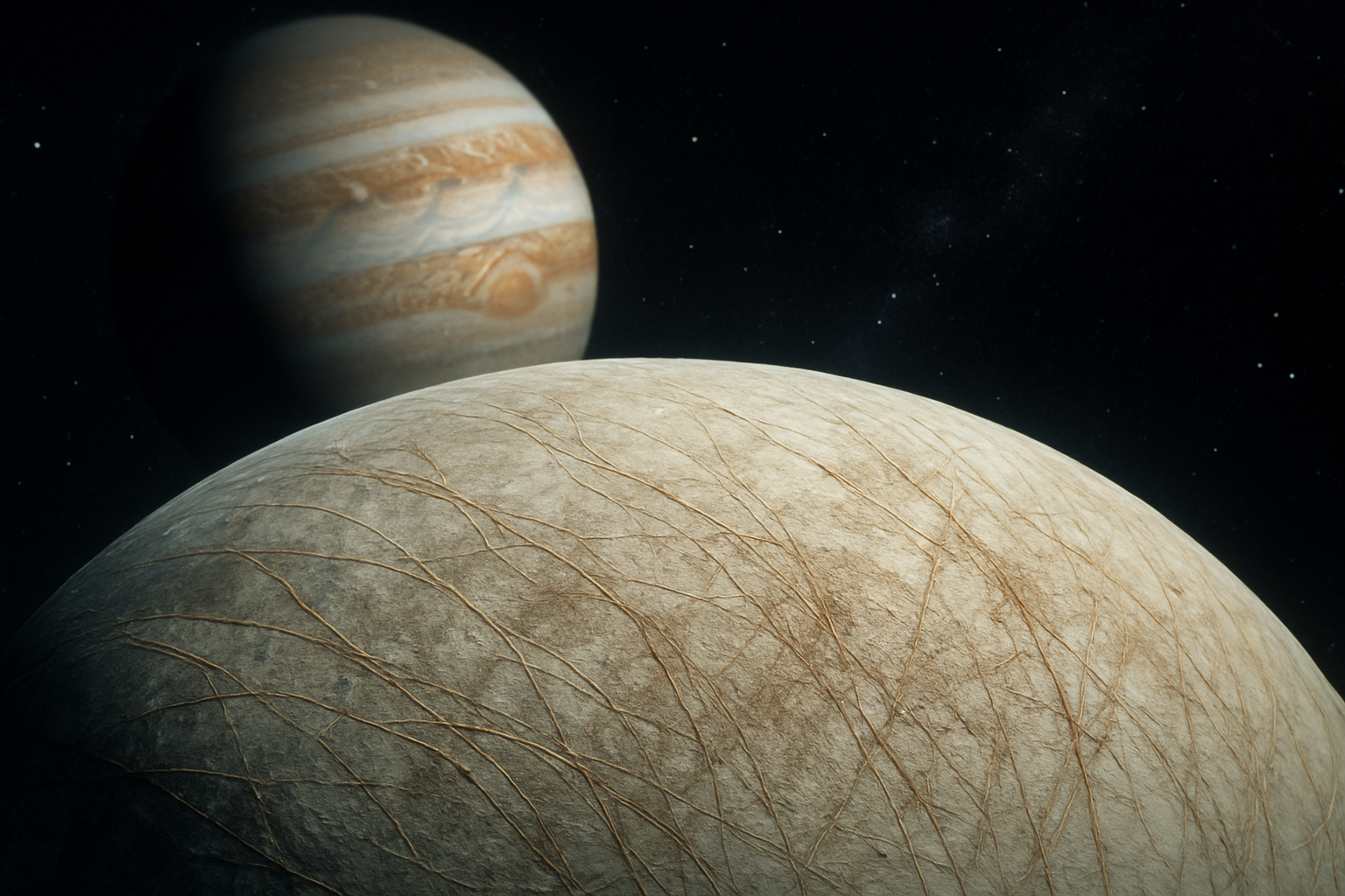 목성의 위성 유로파와 그 얼음 표면