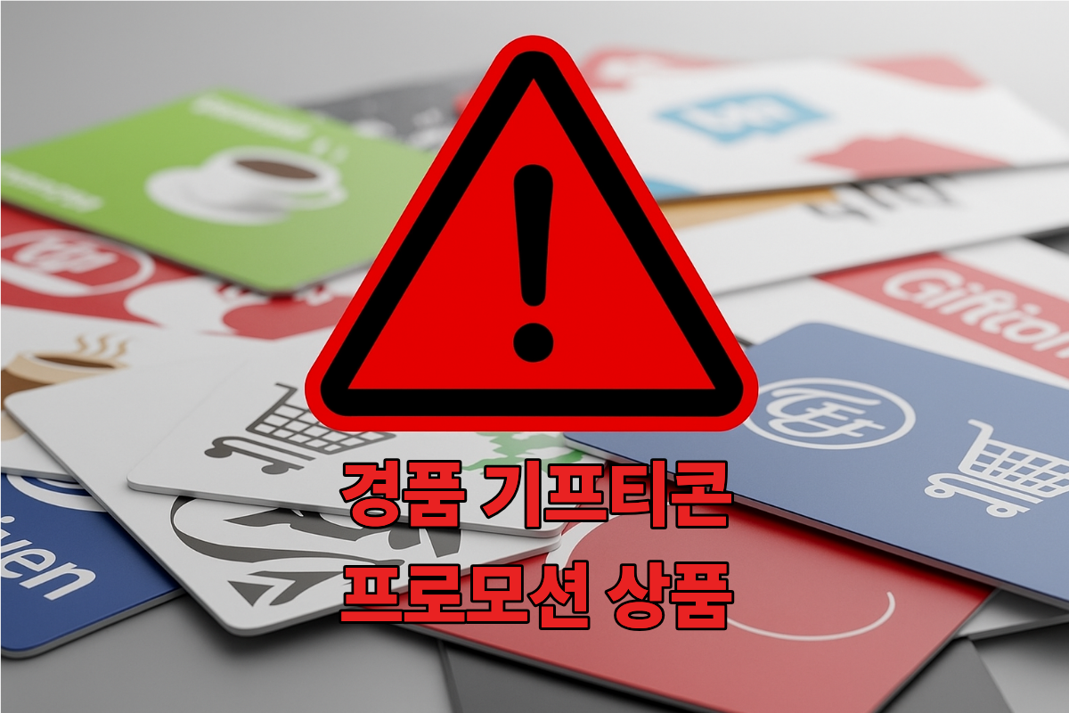 경품 및 프로모션 기프티콘 등 환불이 불가능한 예외 사항을 강조하는 주의 표지판과 기프티콘 이미지.