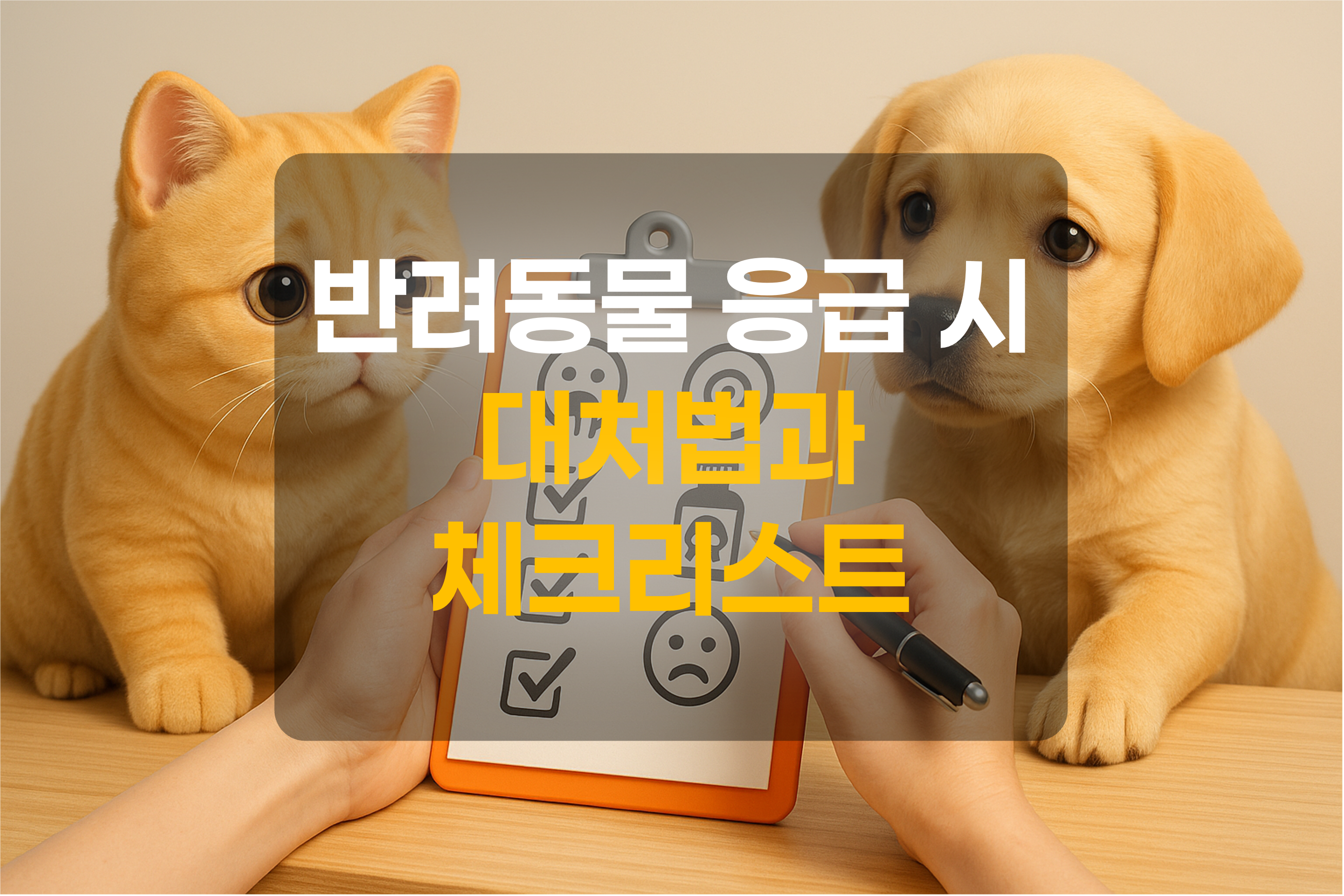 강아지, 고양이, 체크리스트를 표현한 그림