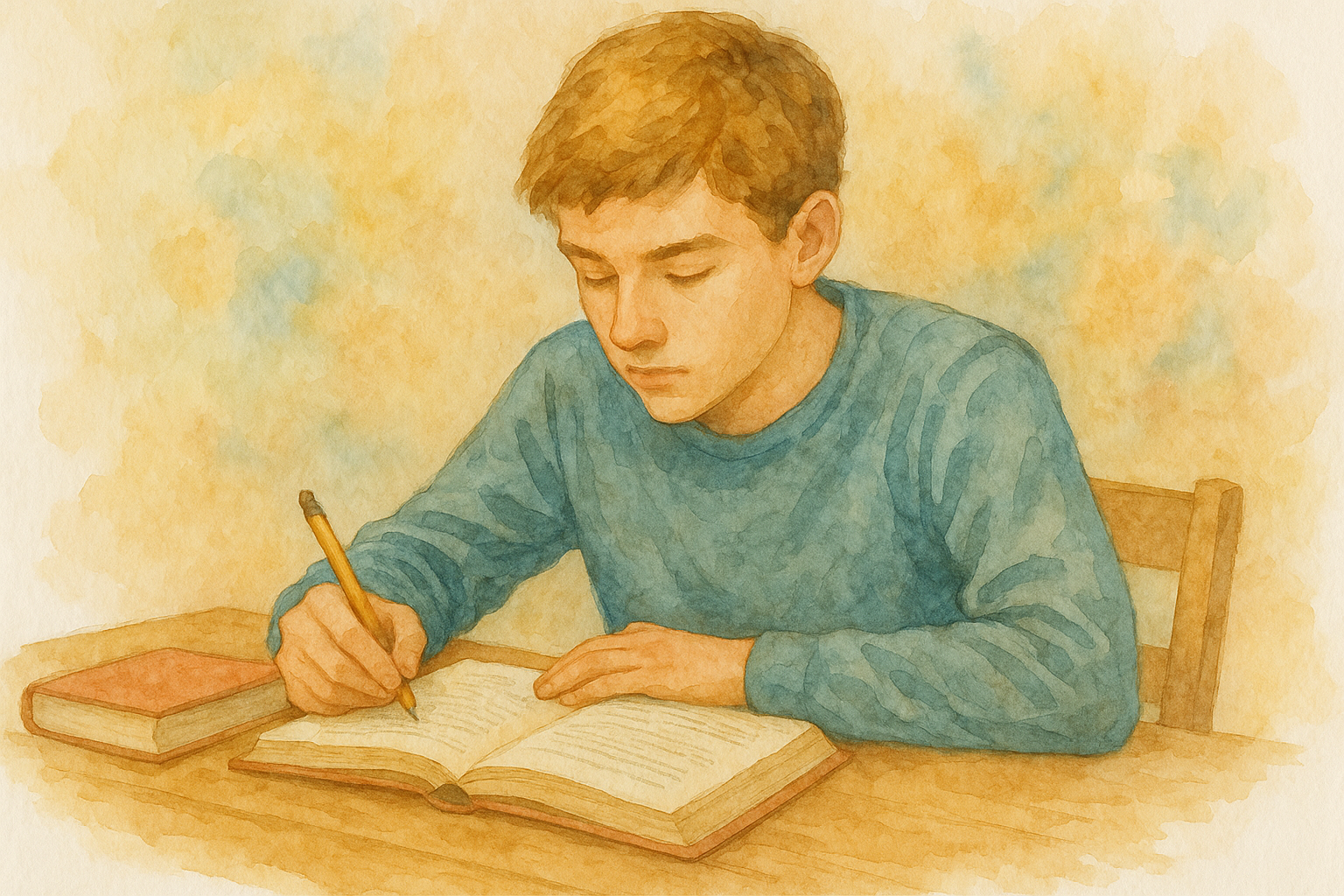 책상에서 공부하는 소년