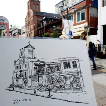 아크릴물감으로 어반스케치 그리기 파주 프로방스 카페로즈에서_22