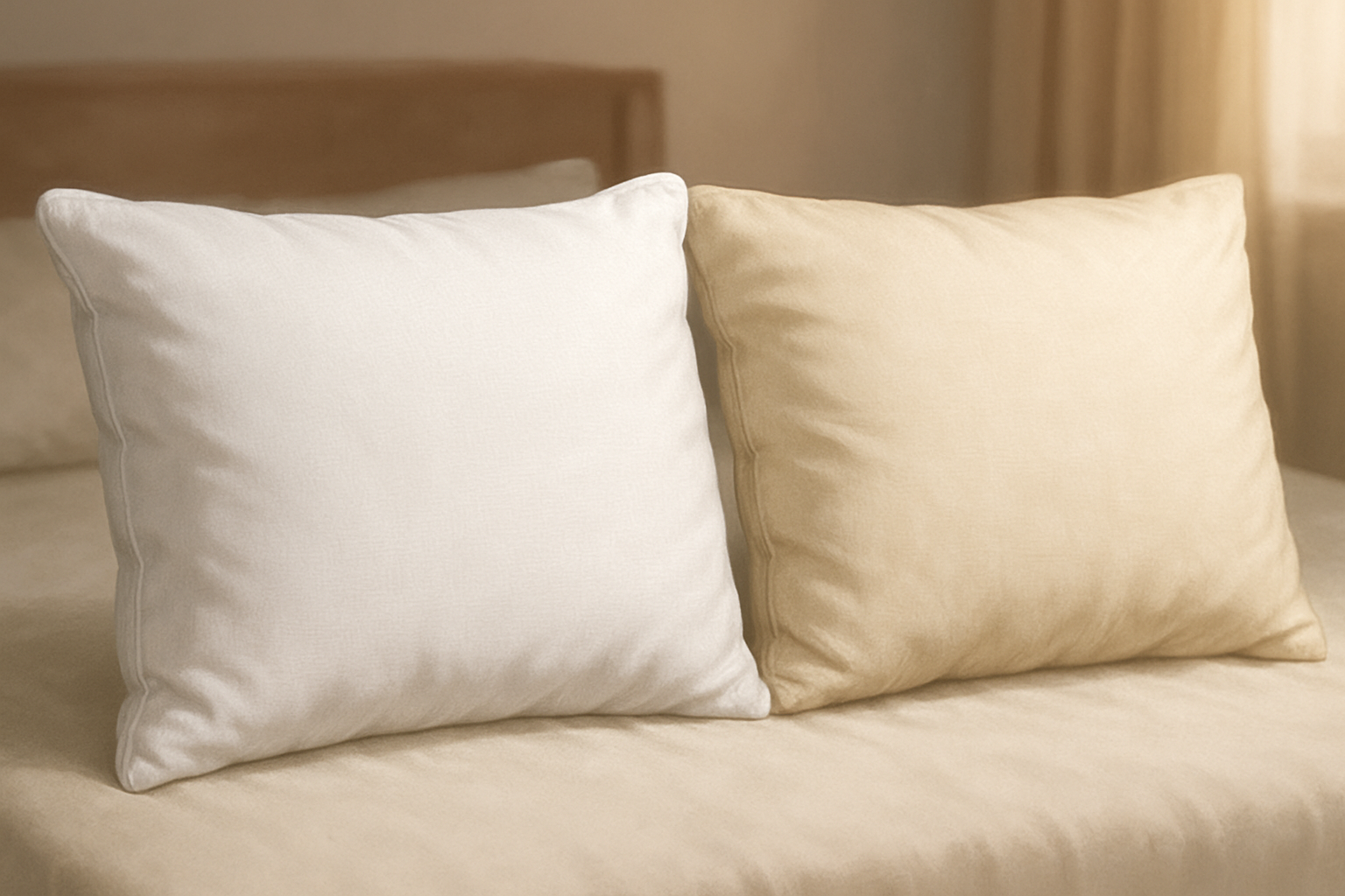 흰 베개와 누렇게 변한 베개 대비 일러스트