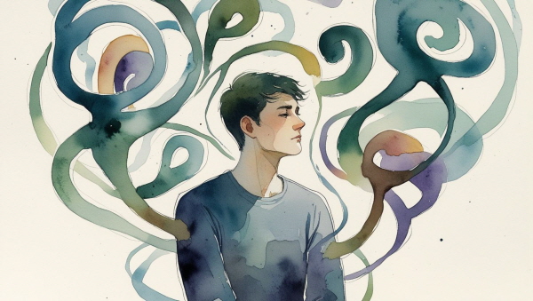 감정이 복잡하게 얽혀 있으면, ISFP는 그것을 분석하고 정리하려 합니다. 하지만 이 감정 정리는 시간이 오래 걸리며, 끝나지 않는 생각의 고리에 갇히기도 합니다에 관한 그림