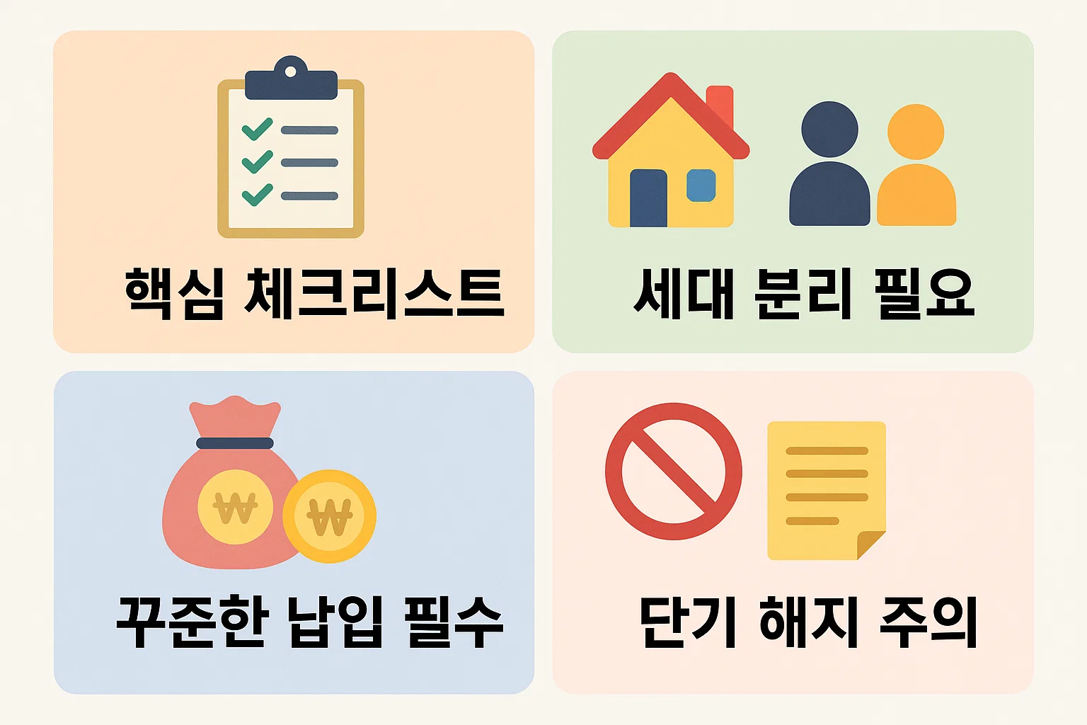 세대 분리 필요성, 꾸준한 납입, 단기 해지 주의 등 대학생이 반드시 알아야 할 핵심 관리 포인트를 정리한 체크리스트형 인포그래픽