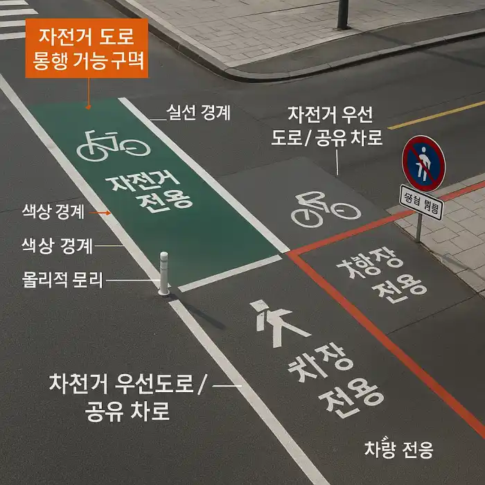 자전거 도로 통행 가능 구역과 경계 기준