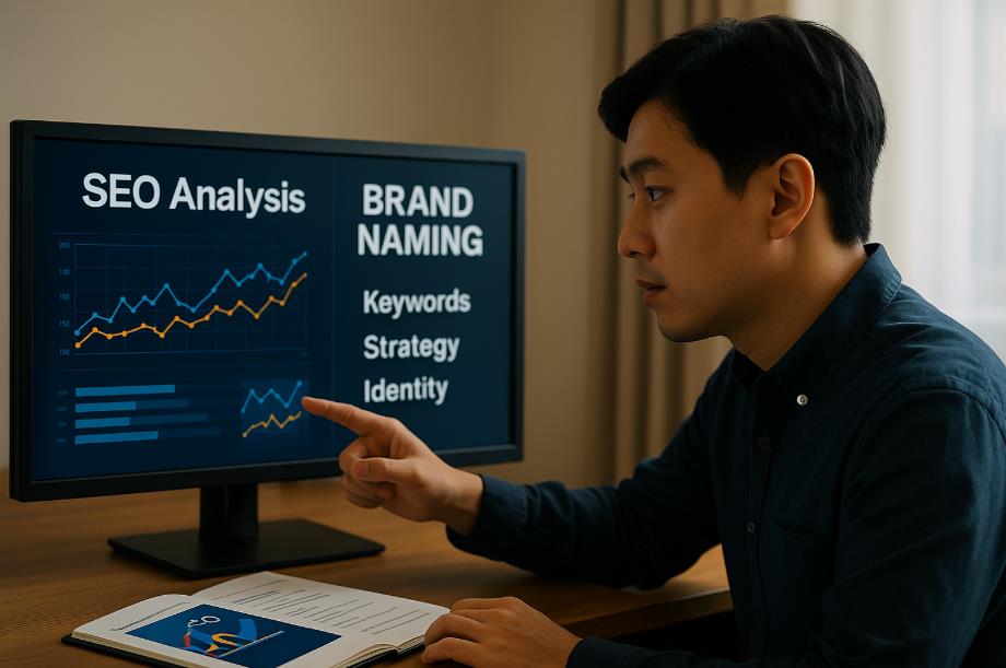 브랜드 네이밍과 SEO 분석을 함께 살펴보는 장면