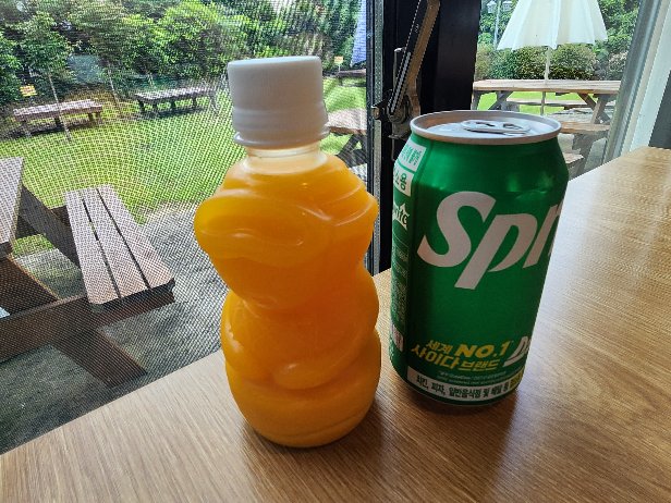 한라봉주스와 탄산음료입니다