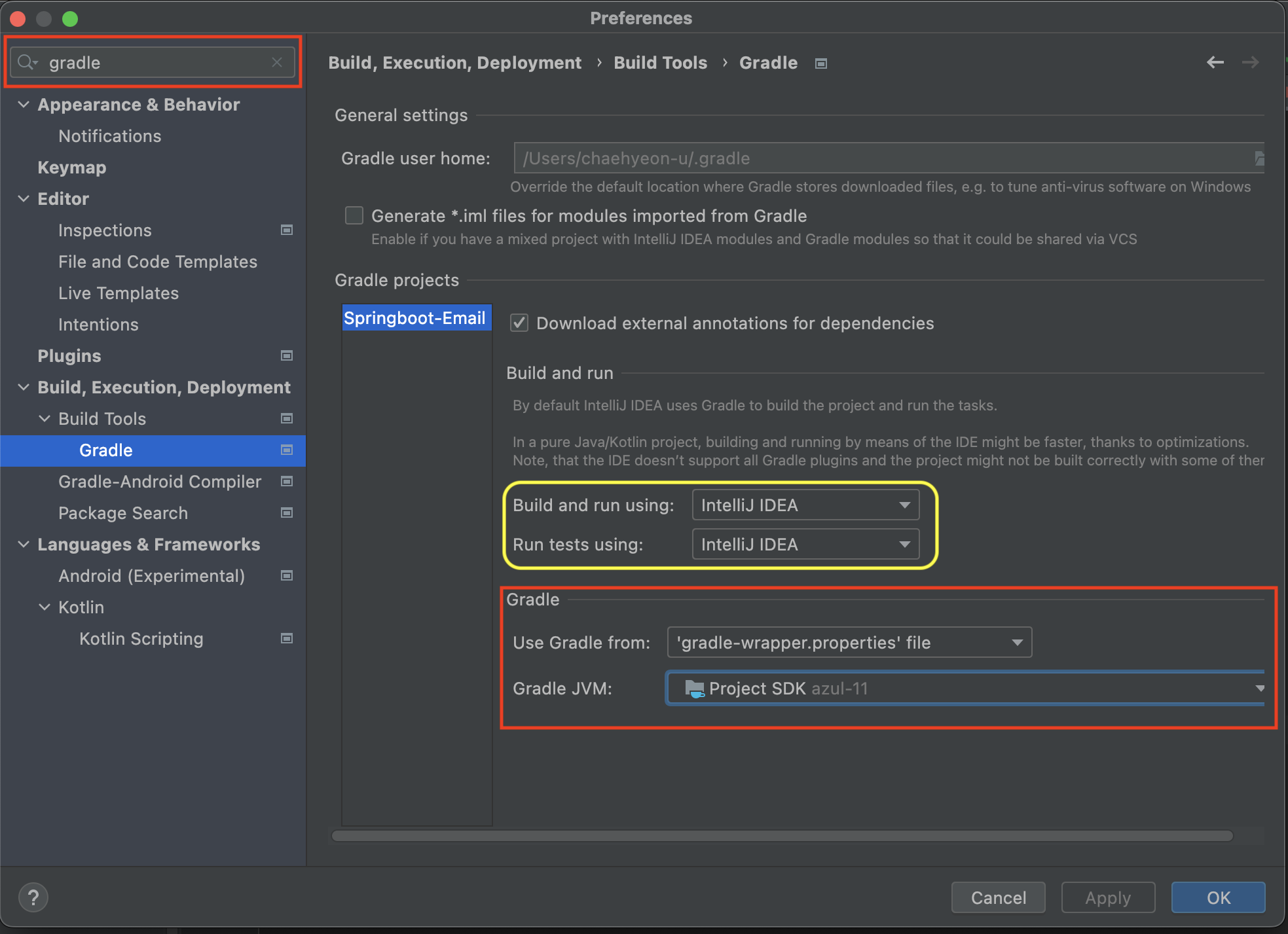 인텔이제이 Gradle이 사용하는 JDK 확인 및 변경