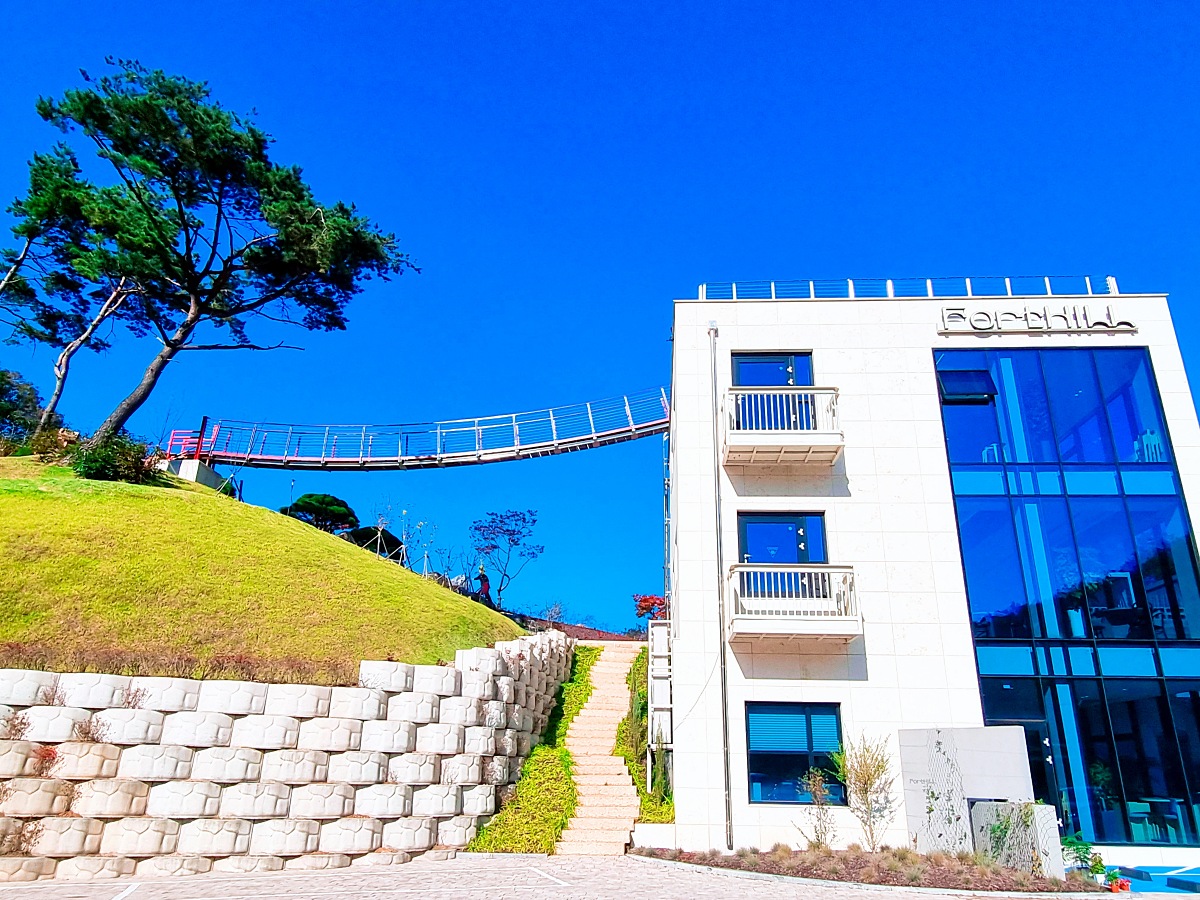 강원도 원주 포트힐 카페: 미니 출렁다리와 루프탑 정원, 산 뷰가 예쁜 곳