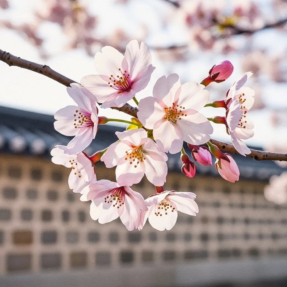 연분홍빛 벚꽃잎이 섬세하게 피어나는 모습