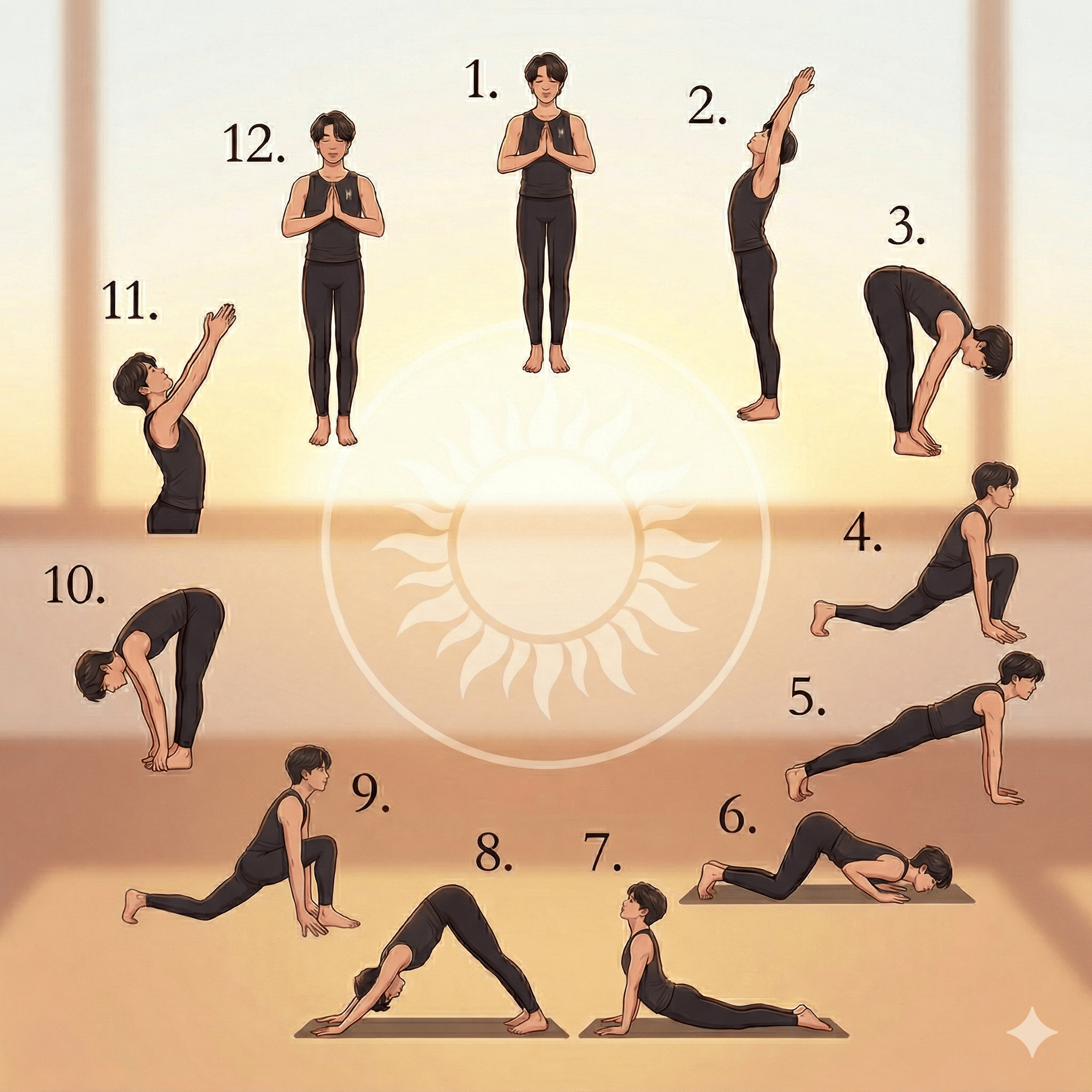 태양경배 요가 동작 순서 한눈에 보기