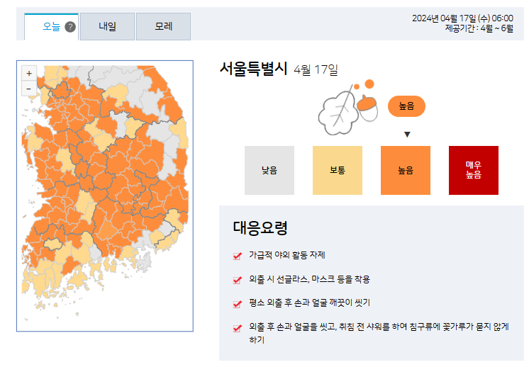 꽃가루농도위험지수 확인하는 방법 및 단계별 대응방법