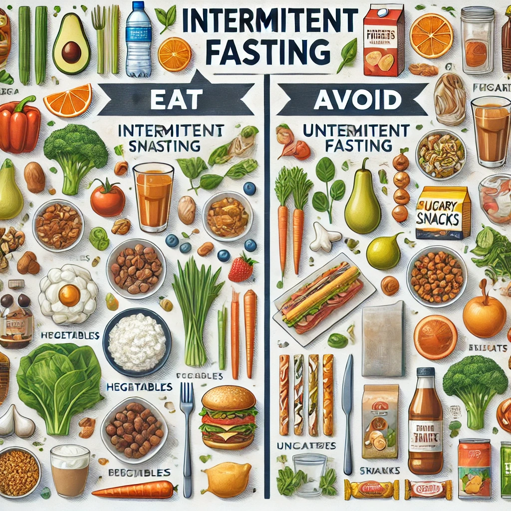 간헐적 단식 중 먹어도 되는 음식과 피해야 할 음식-건강한 음식과 피해야 할 음식이 명확히 구분된 이미지