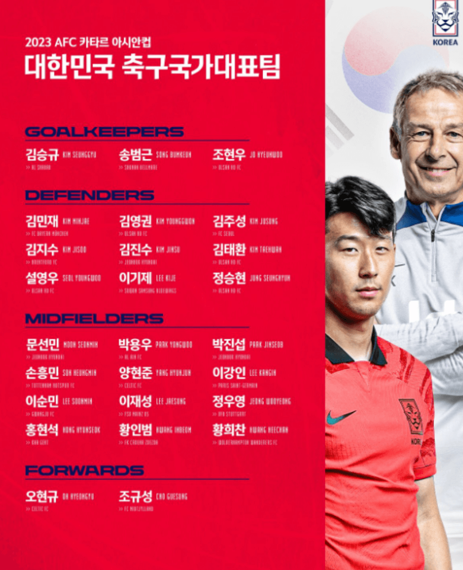 2023 AFC 카타르 아시안컵 중계 대한민국 경기일정 선수명단