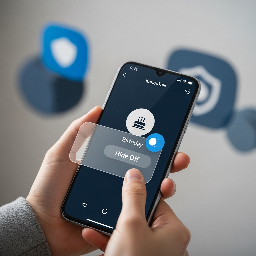 카카오톡 프로필에서 생일 알림 아이콘을 끄는 모습을 보여주는 스마트폰 화면.