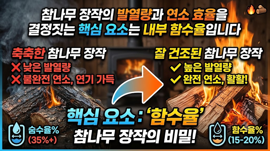 함수율 측정기로 측정한 바짝 마른 참나무 장작