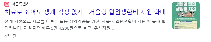 서울형 입원 생활비 지원