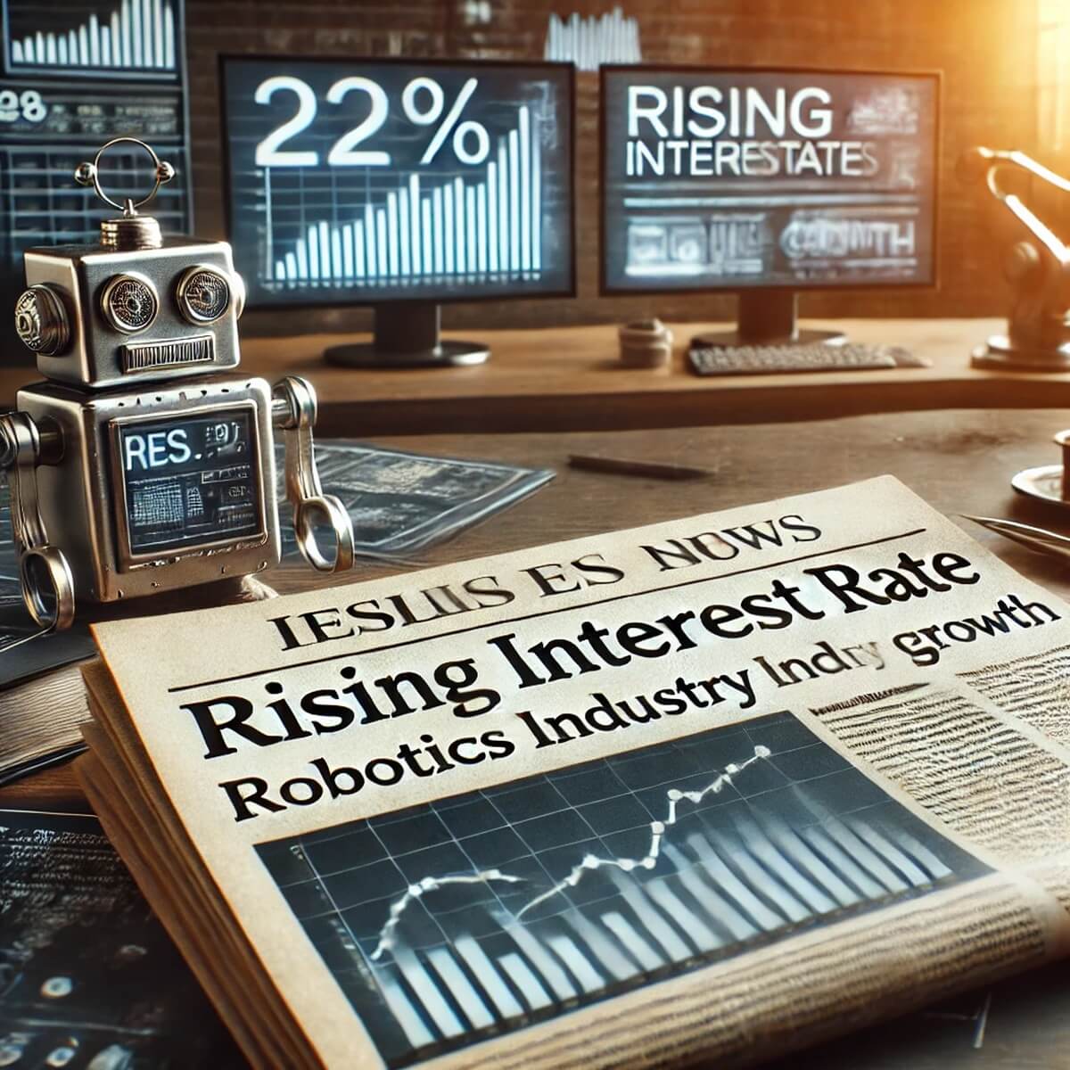 금리 상승 뉴스와 로봇 산업 기사 배치